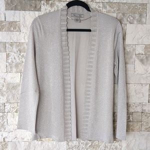 Birch Hill Vintage Sweater Jacket SM, Metallic Silver Open Front 90's Boho Glam